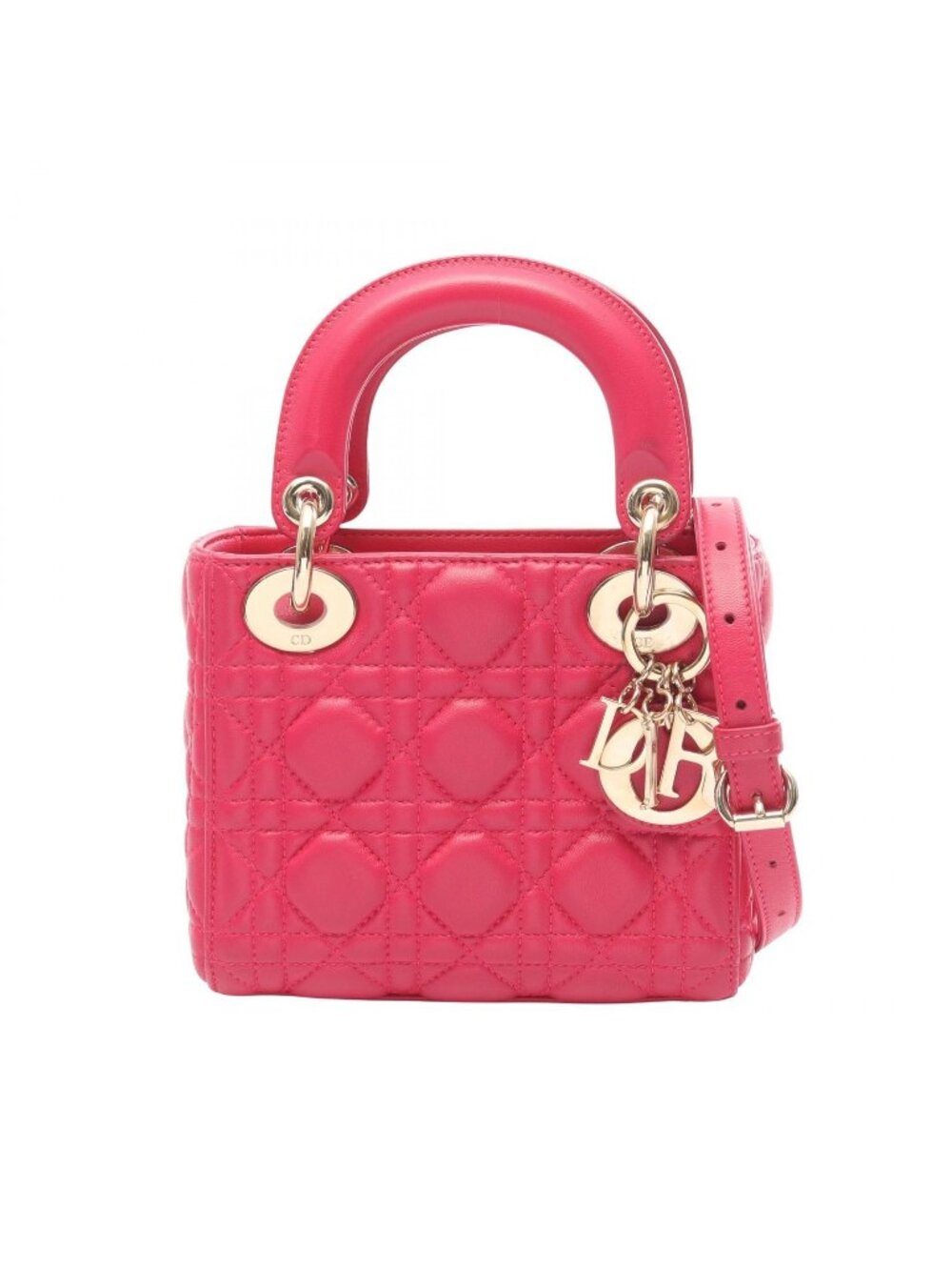 Dior Handbag Lady Dior Mini Cannage 2-Way Magenta Leather Lady Dior Tote - Picture 1 of 15